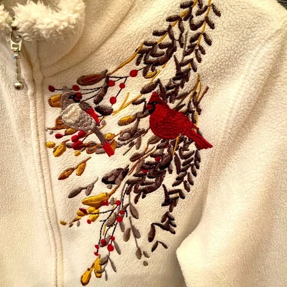 Fleece sweater, cardinal and flower detailed stitching zipper - Picture 1 of 4